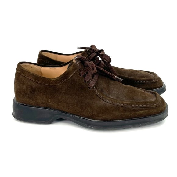 Salvatore Ferragamo Brown Suede Leather Stitched Square Toe Oxford Dress Shoes 7